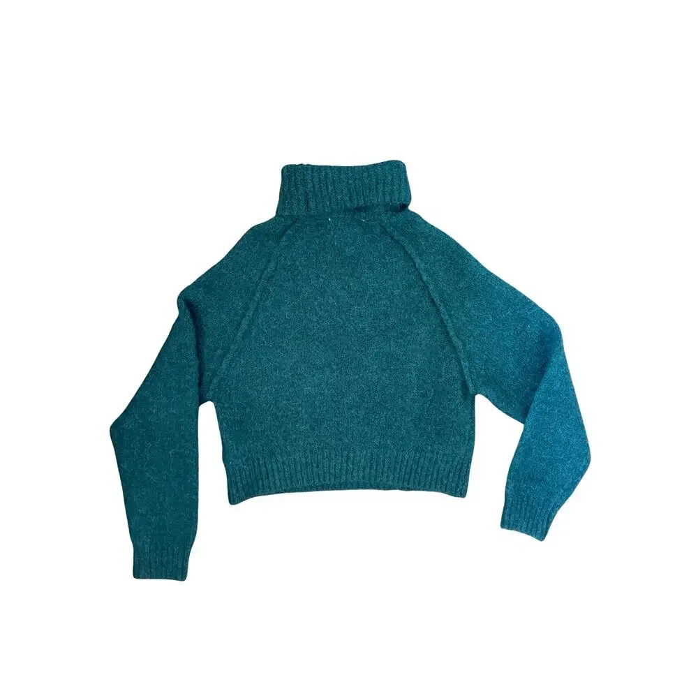 Zara Teal Alpaca Wool Blend Turtleneck Sweater Medium Soft Cozy Knit